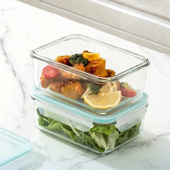 Borosilicate Rectangular /Square/Round Glass Food Storage Container Glass Crisper with Plastic Lid Lunch Bento Boxes - Image 4
