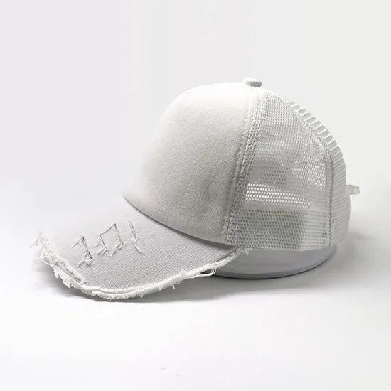 Custom Plain Washed Cotton Vintage 5 Panel Mesh Ripped Trucker Hats Custom Embroidery Logo Trucker Hat - Image 1