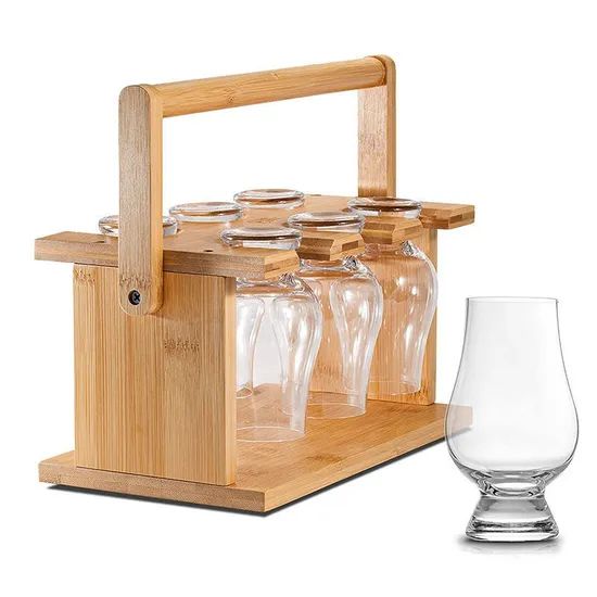 Bamboo Wine Glass Rack with Handle Countertop Party - Image 1