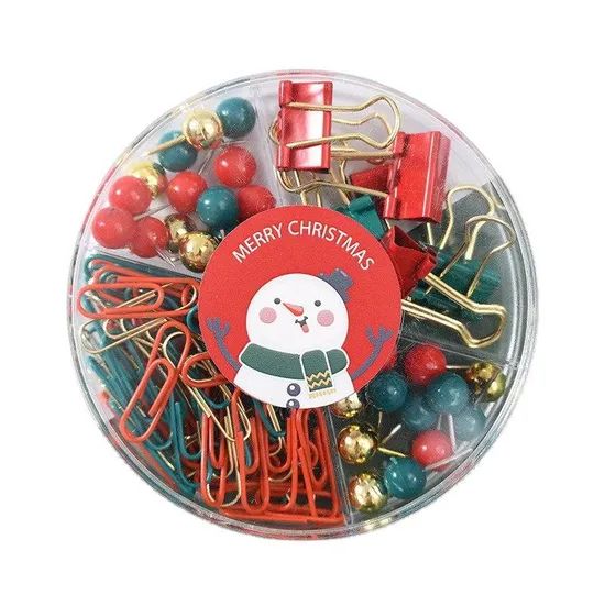 Office Stationery Christmas Gift Paper Binder Clips Set Push Pin Set for Student - Image 2
