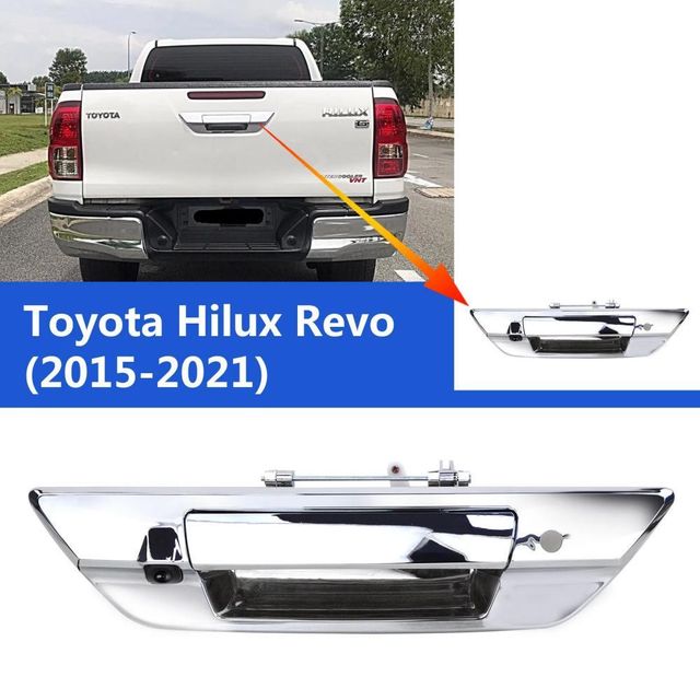 EnruigeOK For Toyota Hilux Revo 2015-2021 Chrome Tailgate Handle Rear View Backup Camera - Image 3