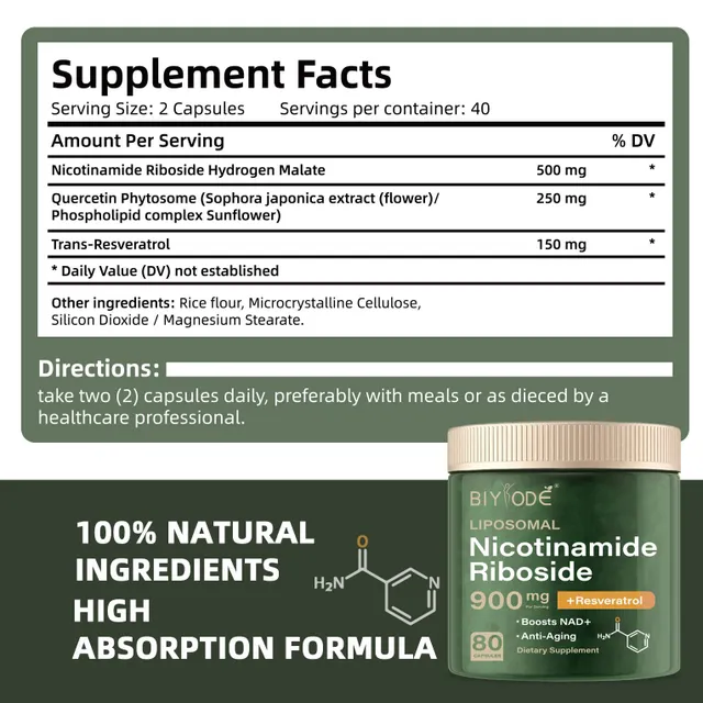 NAD+ reduce aging energy immune support resveratrol liposomal nicotinamide riboside nad supplement vitamins 900mg capsules  - Image 4