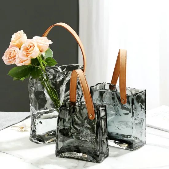 Chic Home Decor Cube Glass Vase Wall Hanging Rectangular Glass Vase with Handle - Image 1