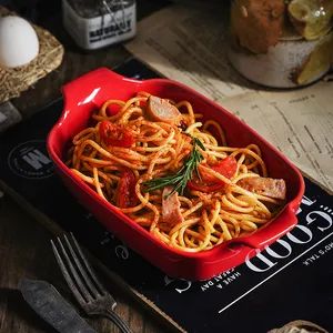 Wholesale Lasagna Pan Tray Food Ceramic Baking Dishes Rectangular Bakeware with Handles - Image 6