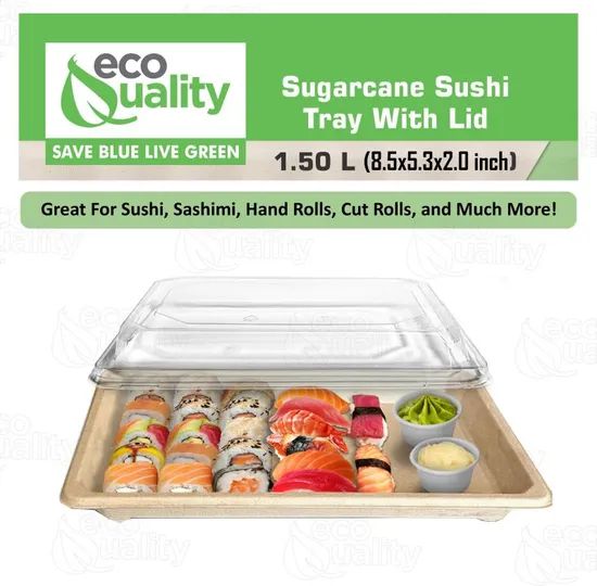 Disposable Food Tray Container Friendly Sugarcane Bagasse Disposable Sushi Tray - Image 5