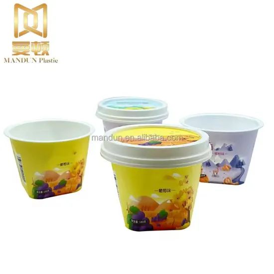 Mandun Frozen Yogurt Ice Cream Containers Sweet Food Disposable Cup Containers with Lids PP Iml Plastic Packing Food Customized - Image 5