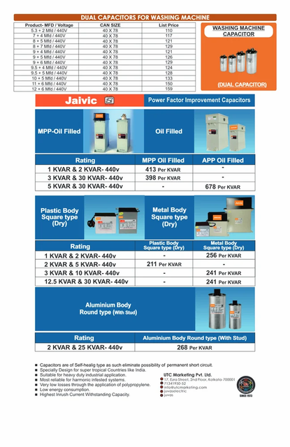 Submersible Pump Panel Capacitors Capacitance 10.00 Voltage Rating 400v Package Dimensions - Image 2