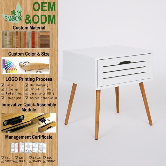 Nightstand Matte White Cabinet Hidden Drawer Storage & Decorative Nordic Style Bedroom Bedside Table - Image 1