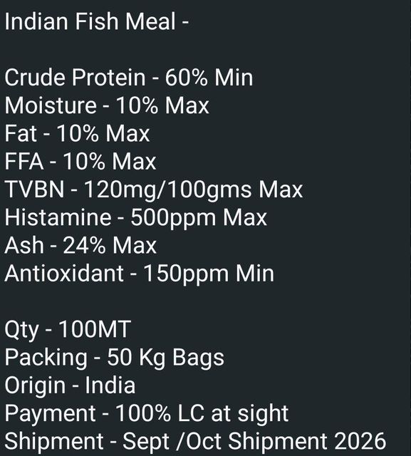 Indian Fish Meal - Crude Protein - 60% Min Moisture - 10% Max Fat - 10% Max FFA - 10% Max - Image 1
