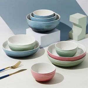 Multi-Purpose Dinner Plates Ceramic Tableware Pink Kitchen Bowl Soup Bowl Set - Image 3