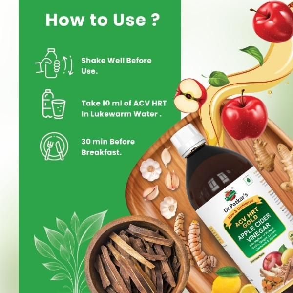 Apple Cider Vinegar with Mother of Vinegar Ginger, Garlic, Lemon, Curcumin & Arjuna (Dr. Patkar's) (ACV HRT GOLD) - Image 4