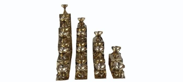 Yellow Polished Hanging Lotus Diya 3 Steps Color Yellow Size all size Material Brass Shape Lotus Steps Occasion - Image 1