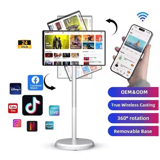 24 Inch Touchscreen Android Advertising Display LED Panel and Movable ...