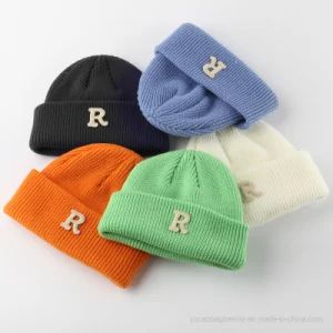 Custom Rib Cuff Cold Winter Leather Beanie Unisex 100% Acrylic Striped Embroidered 56-60cm 57*45*40cm MOQ100 1Y - Image 2