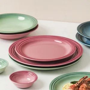 Classic Ceramic Round Dessert Plate Dishes Gradient Tableware Dinnerware - Image 5