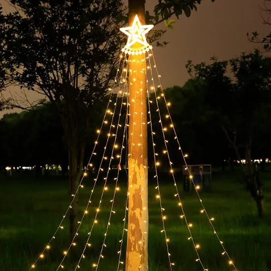 Christmas Decorations Waterfall LED String Lights Outdoor Courtyard Festival Solar Star Fairy Waterflow String Light - Image 1