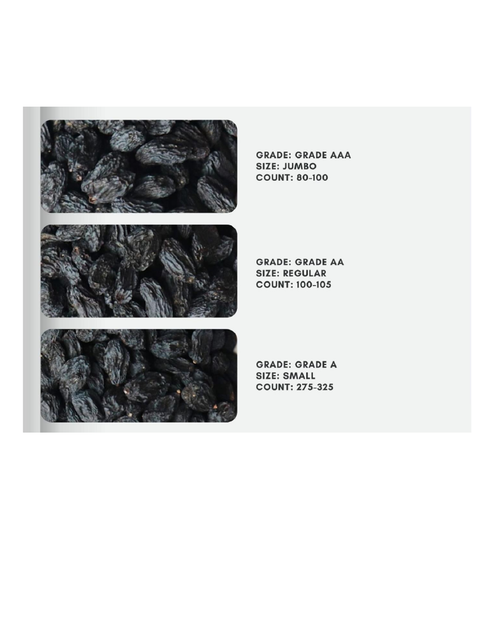 Black Raisins, Black Raisins bulk supplier from India Color Black Texture Soft Shelf Life 2 Years Fat 0.5 G Per 100 G Place of Origin India - Image 3