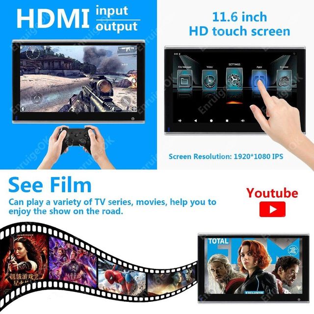EnruigeOK Rear Seat Entertainment For GMC Touch Screen Android Headrest HDMI TV Monitor - Image 4
