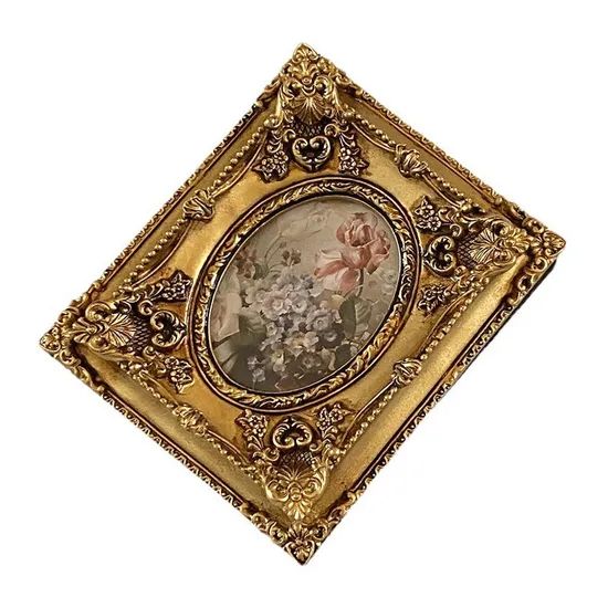 Vintage Carved Gold Resin Frames - Floral Oval Picture Frame with Display Stand - Image 2