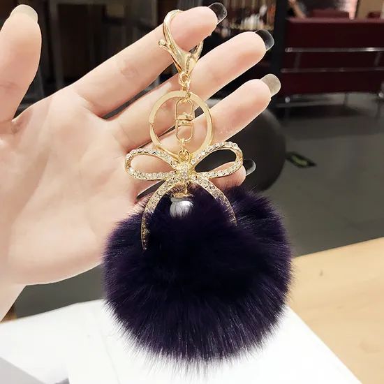 Creative Cute Mobile Decorative Handbag Fur Ball Pompom Fur Metal Keychain - Image 5