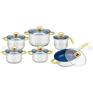 Hot Sale Kitchen Utensils Kitchenware Cooking Pot Gold Handle Stainless Steel Cookware Set - Image 1