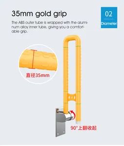 Floor Mounted Handicap Grab Bars Folding Grab Bar Trademark ZS Origin China Color Yellow Folded Folded Usage Bathroom Material - Image 2