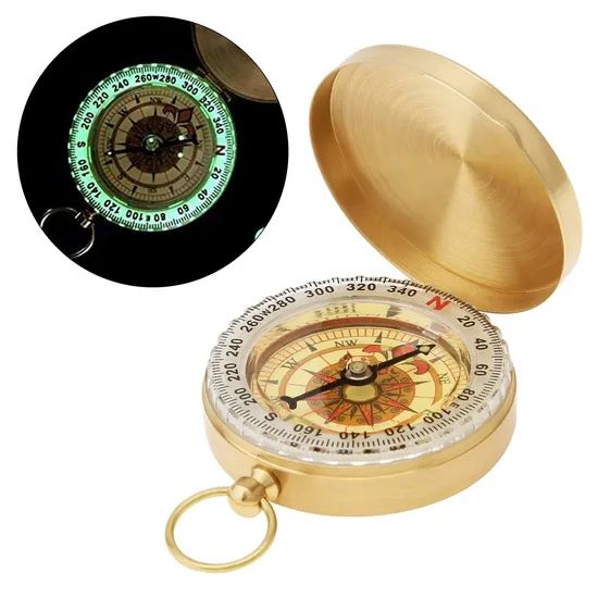 Survival Compass Metal Sighting Compass Mini Portable Copper Waterproof Luminous Navigation Multifunctional Retro Flip Compass - Image 4