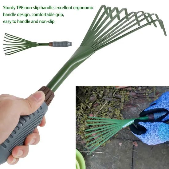 9 Teeth Garden Rake 15.5 Inch Grass Rake Hand Rake Leaf Broom with Grip Cleaning Rake Pet Excrement Rake Gardening Tools - Image 4