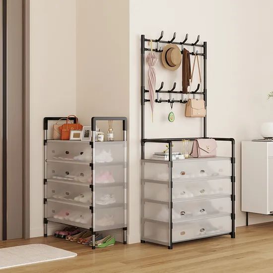 Multi-Functional Shoe Storage Coat Rack Entrance Storage Rack Floor-Standing - Image 5