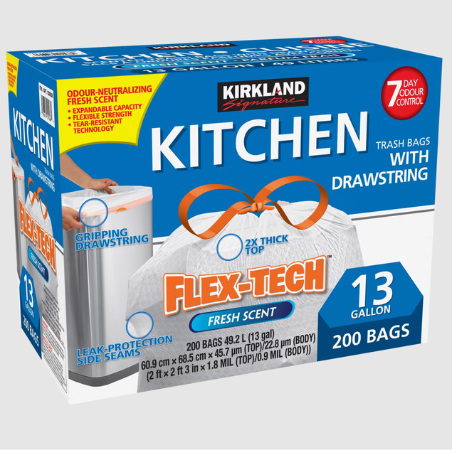 Kirkland Signature Kitchen Garbage Bags 13 Gallon Tear-Resistant Drawstring Bin Liners - Image 4