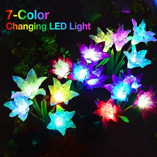 Solar Garden Stake Flower Lamp Outdoor Multi Color Changing LED Lily Powered Lawn Landscape Light - Image 4