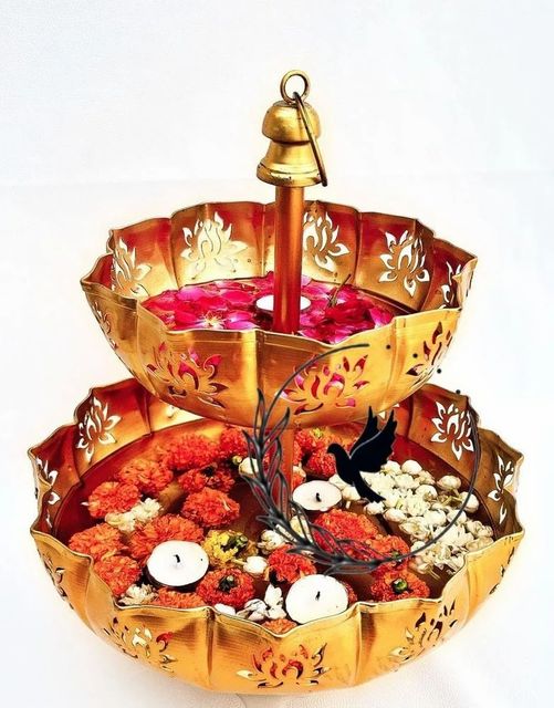 Antique Lotus Stand Stand Material Iron Color Antique Golden Dimensions 13" D X 15" H Design Feature Lotus-shaped - Image 1