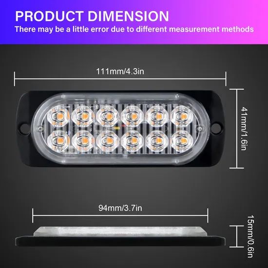 Double Row 12 LED Amber Emergency Lights - Front Grille Quick-Install - Rapid Flash, Magnetic Fit for Vans - Image 3