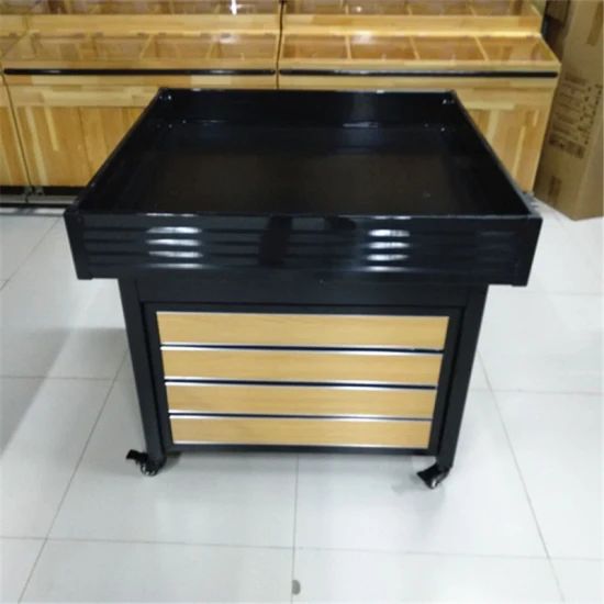 Market Promotion Table Vegetable Display Woden Rack Table with Wheels - Image 1