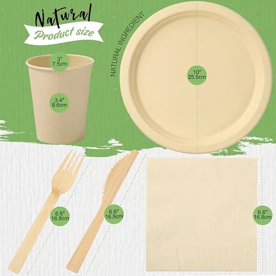 Disposable Bamboo Tableware Set, Bamboo Plate, Spoon, Knife and Fork Set, Picnic Tableware Set. - Image 6