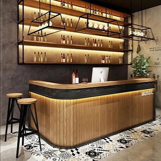 Customized Commercial Wooden Counter Restaurant Bar Table Reception Counter with Chair - Image 1