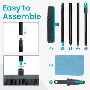 Pet Hair Removal Broom Carpet Rake Rubber Broom with Squeegee Rug Rake to Fluff Carpet - Image 5