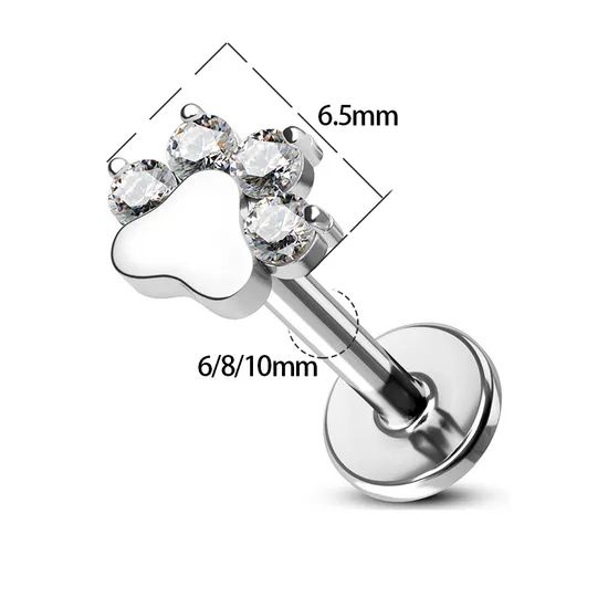 ASTM F136 Titanium Jewelry Zircon Stone Heart-Shaped Cat Claw Top 0.9mm Thread Labret Piercing Fashion Rings Labret Studs Wholesale - Image 4