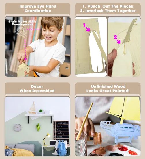 Sailboat Wood Craft Construction Model Kit Toys - Image 5