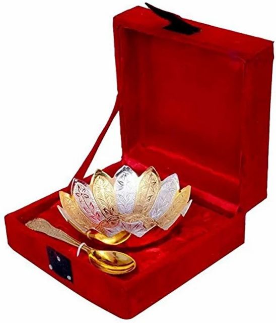 4 Inch Brass Kamal Bowl, For Gifting Purpose Shape Lotus Colour Golden Material Brass With Spoon Yes Size/Diameter 4 - Image 1