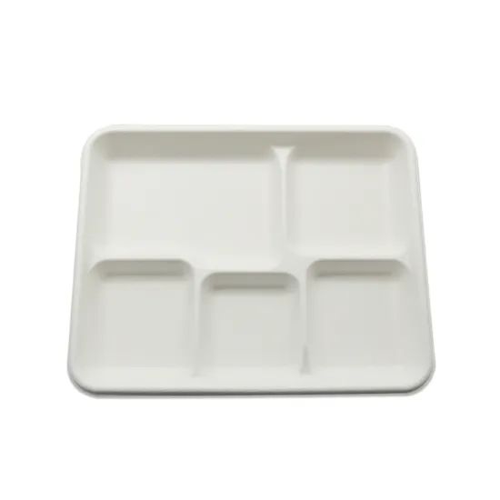 Hot Sale Rectangle 5-Compartment Plates Sugarcane Bagasse Food Tray - Image 1