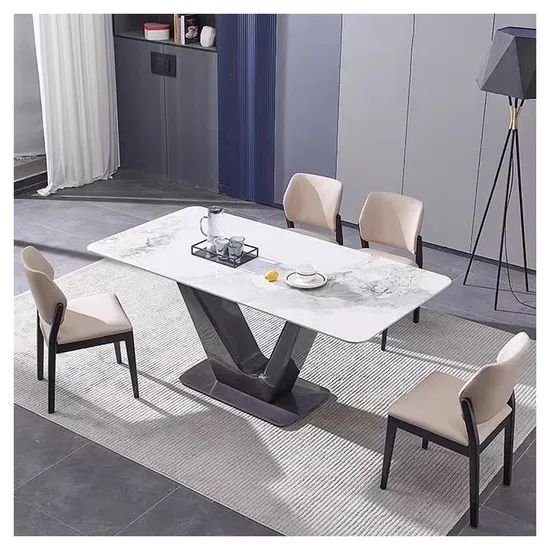 Luxury Dining Table Set 6 Chairs Sinered Stone Full Dining Table - Image 1