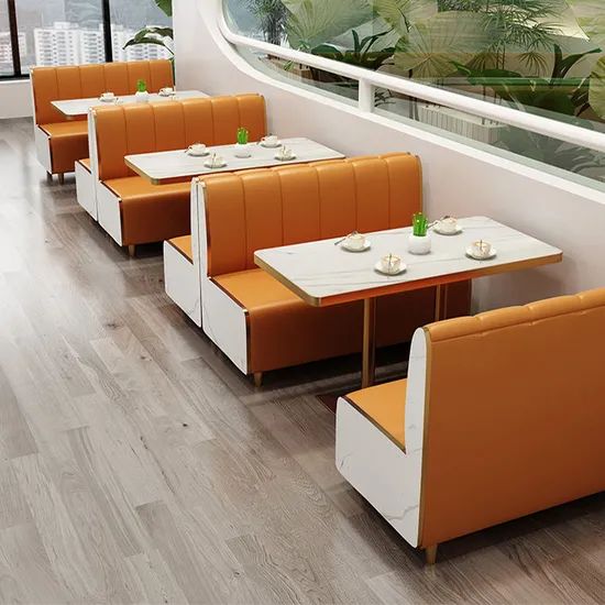 Stylish Customized Restaurant Booth Seating and Table Sets MOQ 50PCS Fixed Fixed Origin China Color Orange Condition - Image 3