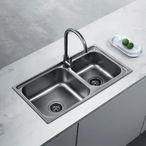 Stainless Steel 304 Double Bowl Two Basin Handmade Sink for Kitchen - Image 4