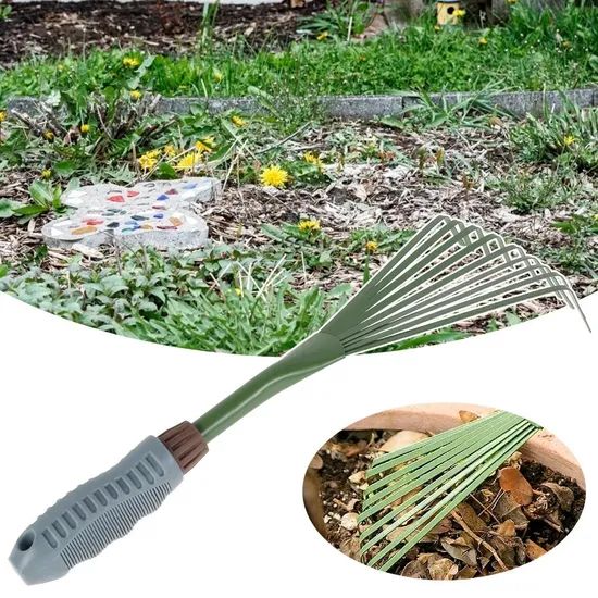 9 Teeth Garden Rake 15.5 Inch Grass Rake Hand Rake Leaf Broom with Grip Cleaning Rake Pet Excrement Rake Gardening Tools - Image 2