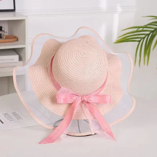 Fashion Travel Beach Sun Sunscreen Net Yarn Large Along Straw Hat - Image 3