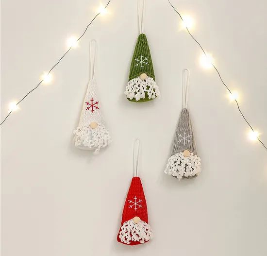 Exquisite Hand Knitted Christmas Tree Decorations Snowflake Patterned Gnome Pendant - Image 1