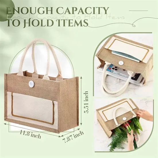 Custom Sublimation Printing Reusable Burlap Handbag Portable Jute Tote Bag - Image 2