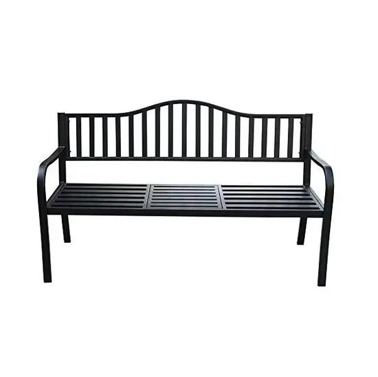 59in Modern Steel Outdoor Garden Metal Benches with Center Table for Park Yard Patio Slatted Seat - Image 4