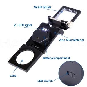 LED-Illuminated Magnifying Glass 10X for Screen Printing N.W 98g Color Black Origin China Handle Metal Shape Rectangle Lens Diameter 28mm - Image 4